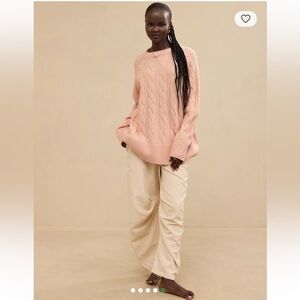 Aerie Unreal Cable Crew Sweater Peach Pink Extra Small Large